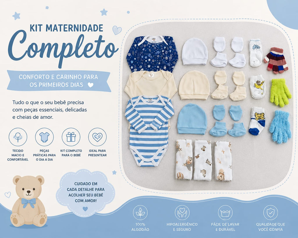 KIT MATERNIDADE C/ 24 PEÇAS  - MASCULINO