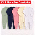 Macacão Canelado Bebê Kit 2 peças Enxoval RN Macio Toque Suave Menina Menino Cores Sortidas