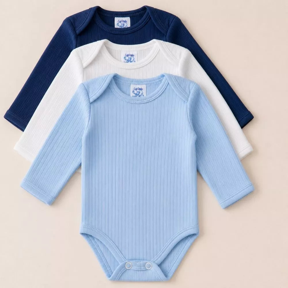 Conjunto 2 Bodys 2 Mijões Suedine Canelado Bebê Menino Menina RN Luxo Macio Toque Suave