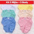 Conjunto 5 Mijão 5 Body Bebê Algodão Menino Menina Macio Suave Enxoval Premium Confortável