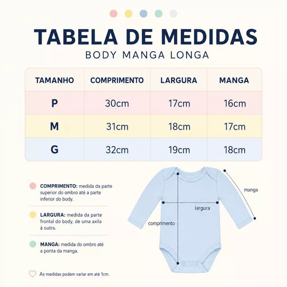 Kit 5 Body Manga Longa Bebê Malha Algodão Menino Menina Enxoval RN Tecido Macio cores sortidas