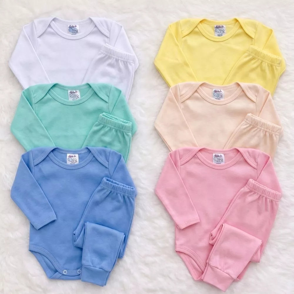 Kit 2 Bodys 2 Mijões Algodão Hipoalergênico Body Manga Longa Menina Menino Malha Macia Suave