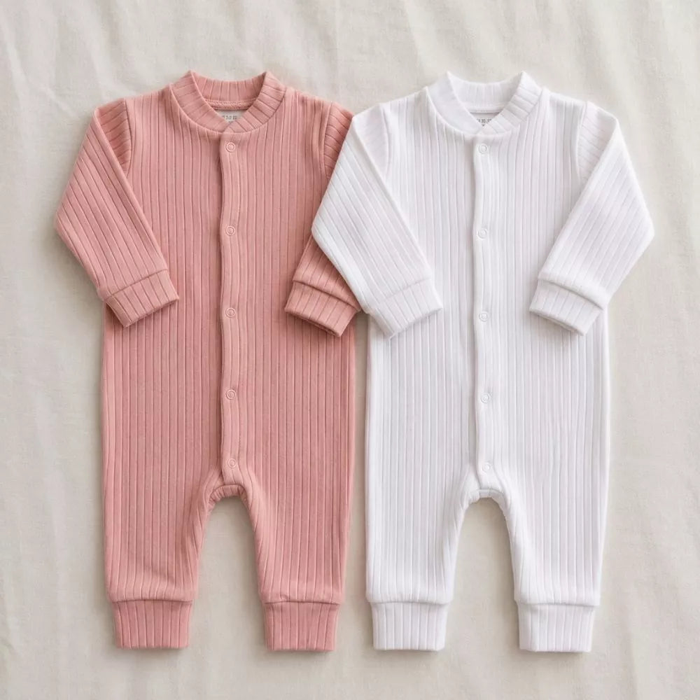 Macacão Canelado Bebê Kit 2 peças Enxoval RN Macio Toque Suave Menina Menino Cores Sortidas