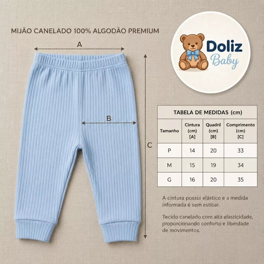Conjunto 2 Bodys 2 Mijões Suedine Canelado Bebê Menino Menina RN Luxo Macio Toque Suave